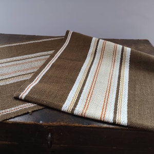 Vintage Scandinavian runner Woven runner Brown striped runner Swedish Folk runner Rustic table runner