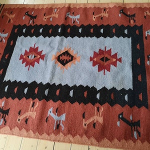 Alfombra de lana tribal vintage Alfombra de lana plana Alfombra de lana de lana Grande quemado naranja azul lana plana tela &quot;rollakan&quot; alfombra con patrón boho