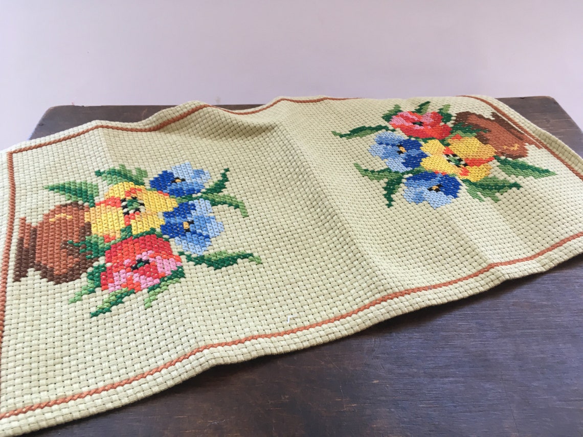 Vintage Swedish table runner Floral runner embroidered runner Etsy