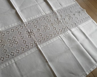 Handmade linen crochet table cloth Lace table cloth Side table cloth White crochet table cloth