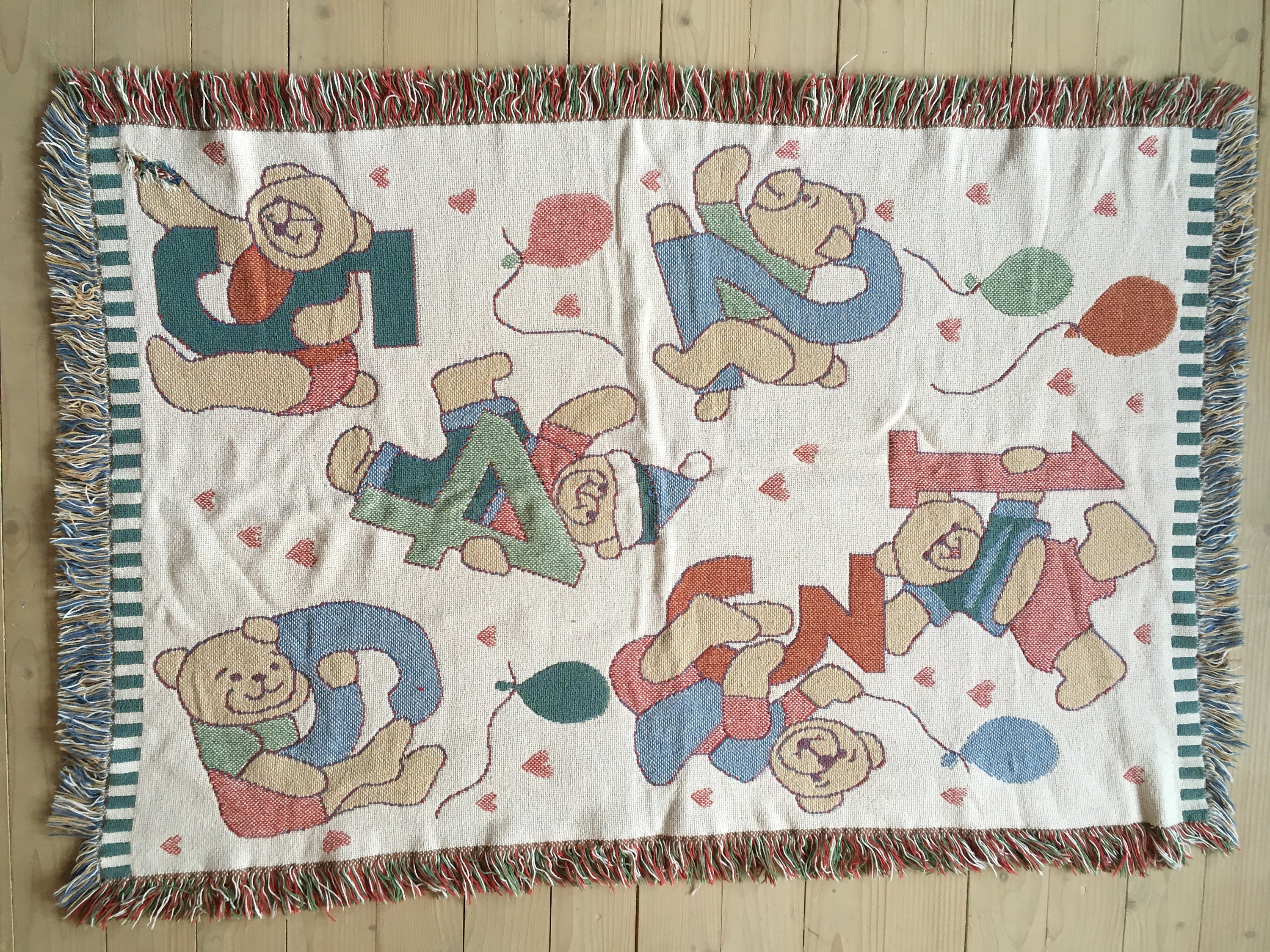 Vintage baby blanket Woven Cotton blanket featuring bears Etsy