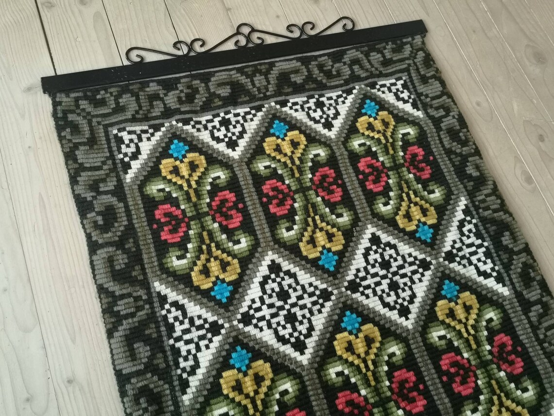 Vintage Embroidered Wall Hanging Geometric Swedish Folk Etsy