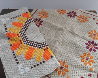 Embroidered Cross Stitched napkin set Embroidered floral napkin Square floral napkin set