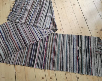 Swedish Vintage extra long Rag rug Woven rag rug Striped multicolored rug Woven Scandinavian handmade rug