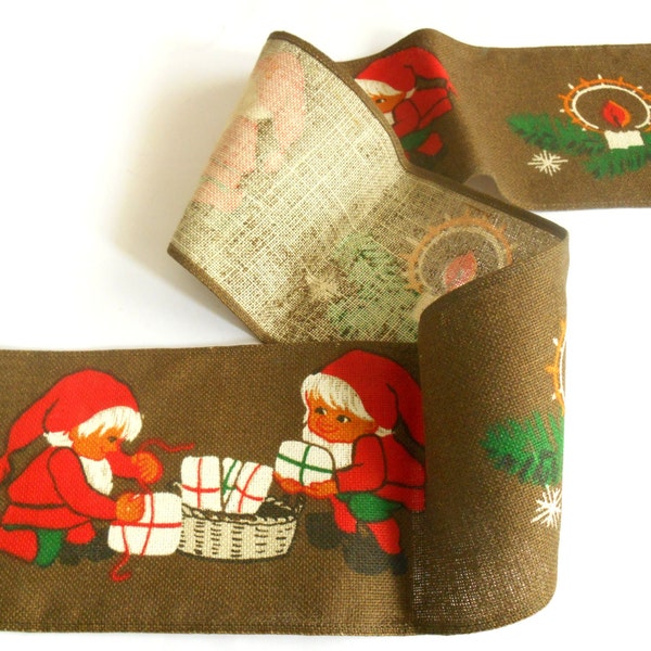 Vintage Swedish Christmas linen table runner Scandinavian Table runner with Tomte elves Scandinavian Christmas