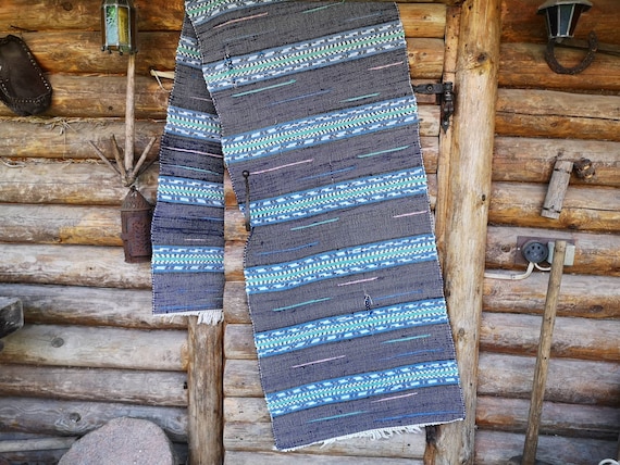 Swedish Vintage Rag rug Rag long floor runner Woven rag rug Blue rag rug Woven Scandinavian handmade rug