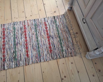 Scandinavian woven rag floor runner Swedish vintage floor runner Multicolired rag rug