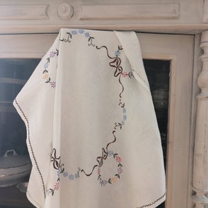 Antique embroidered table cloth Floral table cloth Square table cloth Shabby cottage chic table cloth