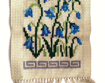 Swedish embroidery Cross stitched wall hanging Blue flowers embroiders Floral Wall embroidery Spring wall hanging