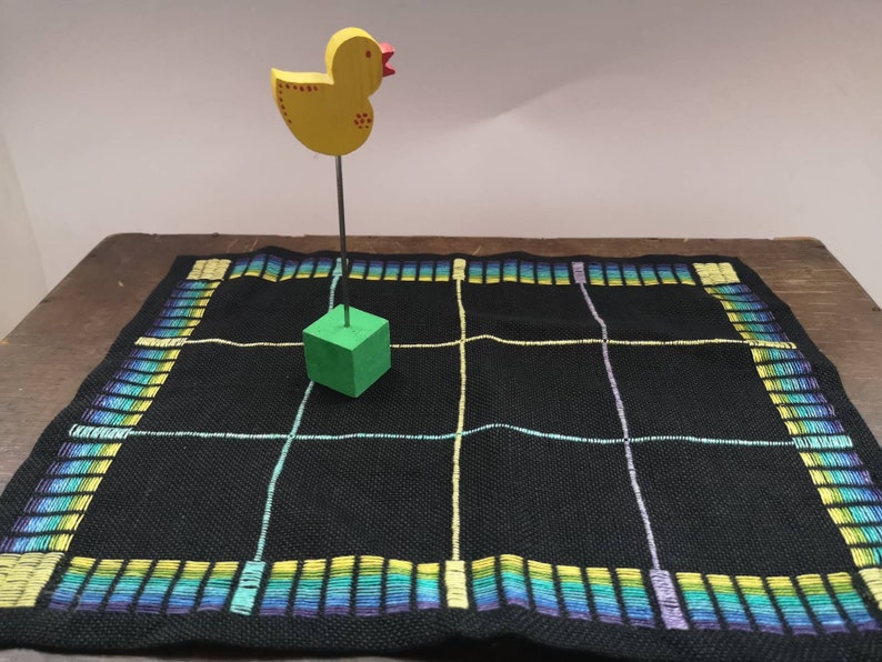 Embroided bright table napkin Black green yellow plaid napkin Embroidered table placemat