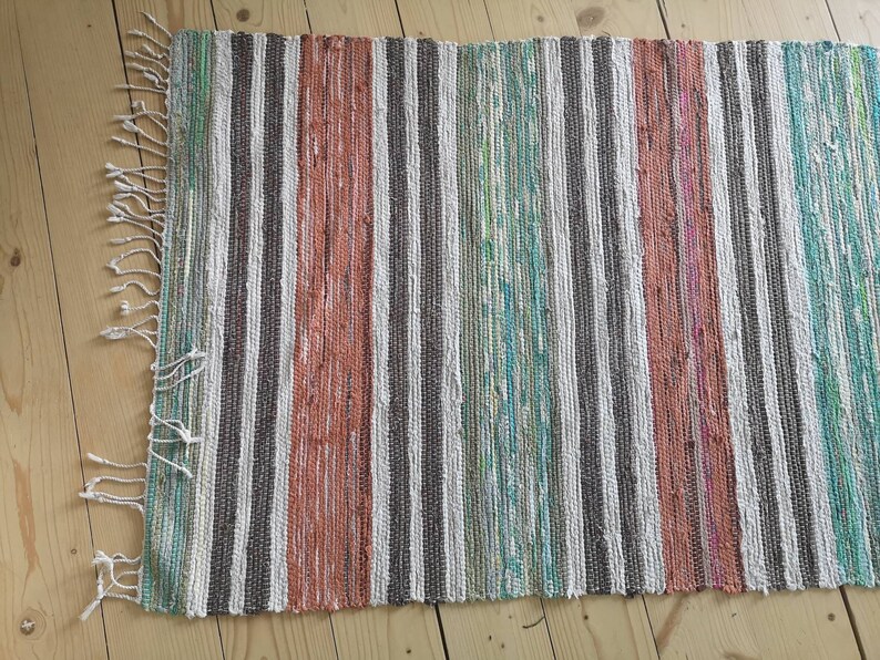Swedish Vintage Rag Rug Woven Rag Rug Green Brown Orange Etsy