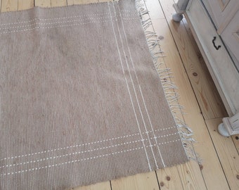Swedish Vintage Rag rug Woven rag rug Large beige rug Woven Scandinavian handmade rug