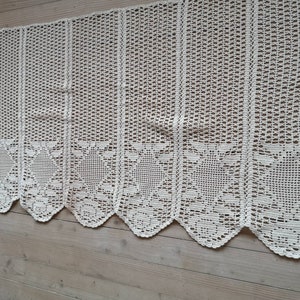 Swedish vintage crochet valance off White crochet valance Handmade Window valance extra Long Window curtain
