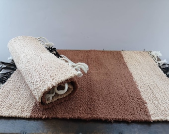 Swedish rag table runner set beige brown Woven rag table napkin Striped rag napkin Small rag napkin Woven rag placemat