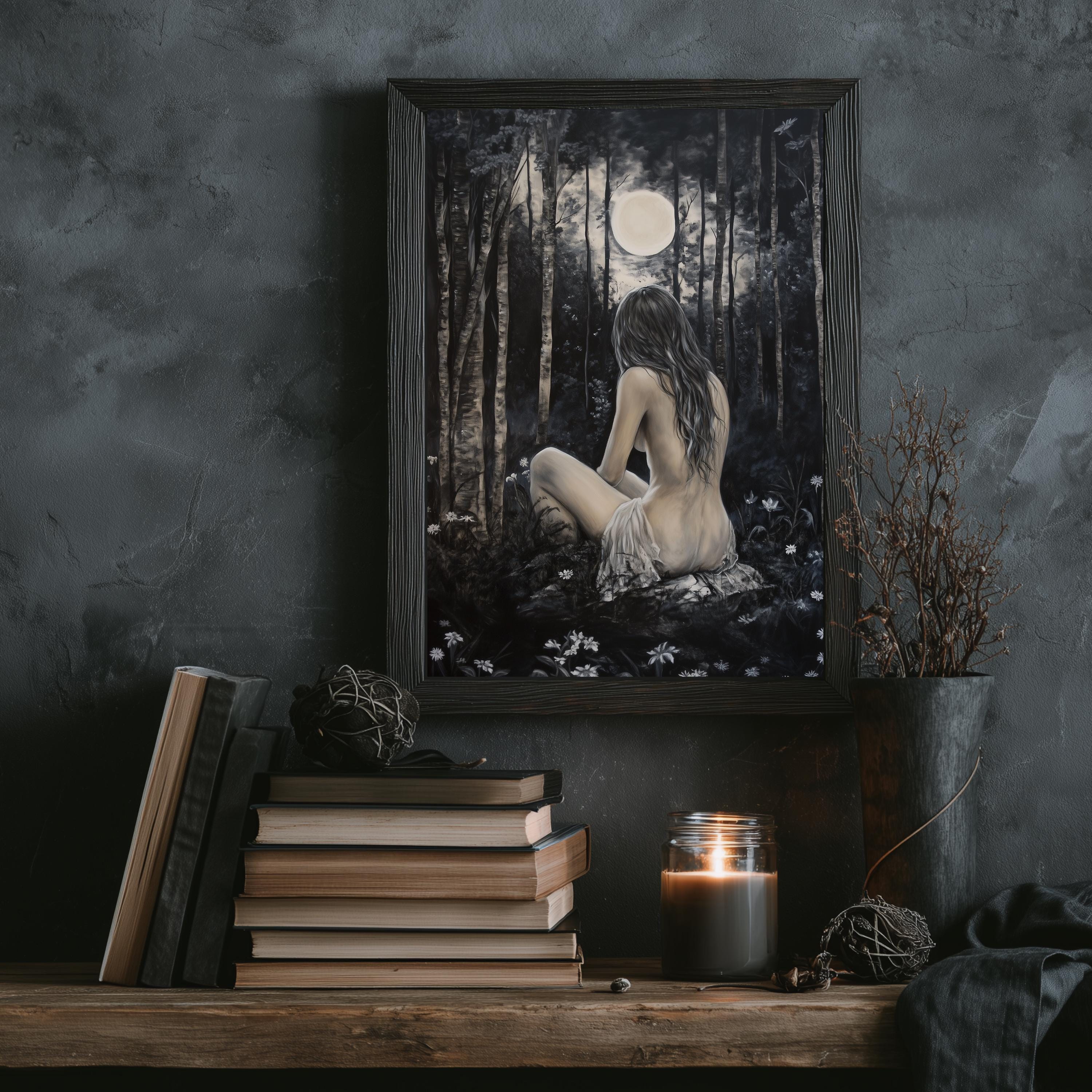 Ethereal Gothic Forest Print – Dark Fantasy Moon Art - Etsy