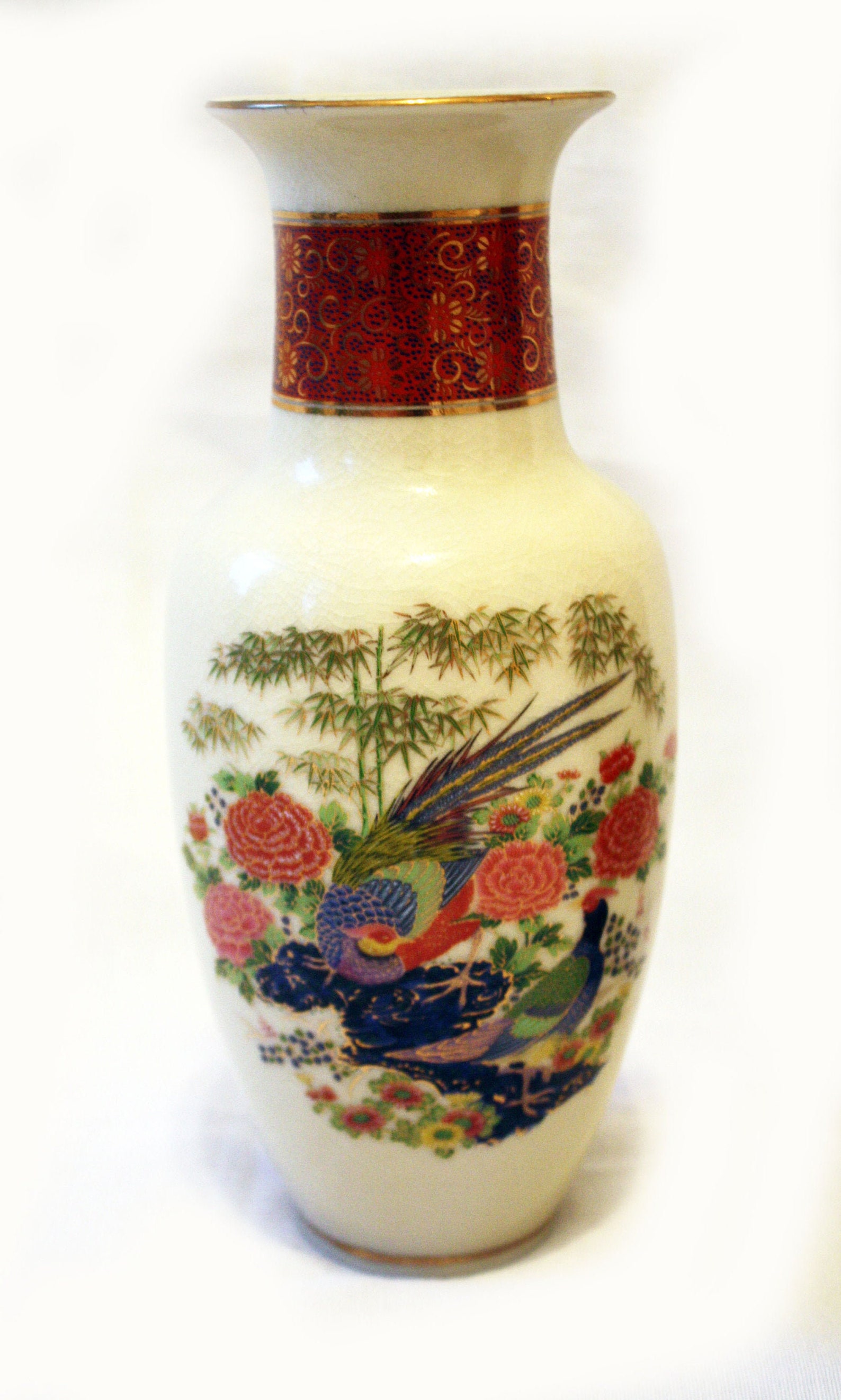 Vintage Japanese Peacock Vase Etsy