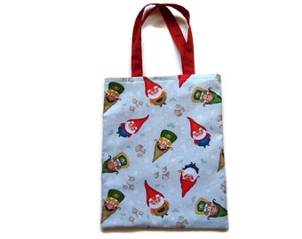 Christmas Fabric Gift Bag Gnomes on Blue