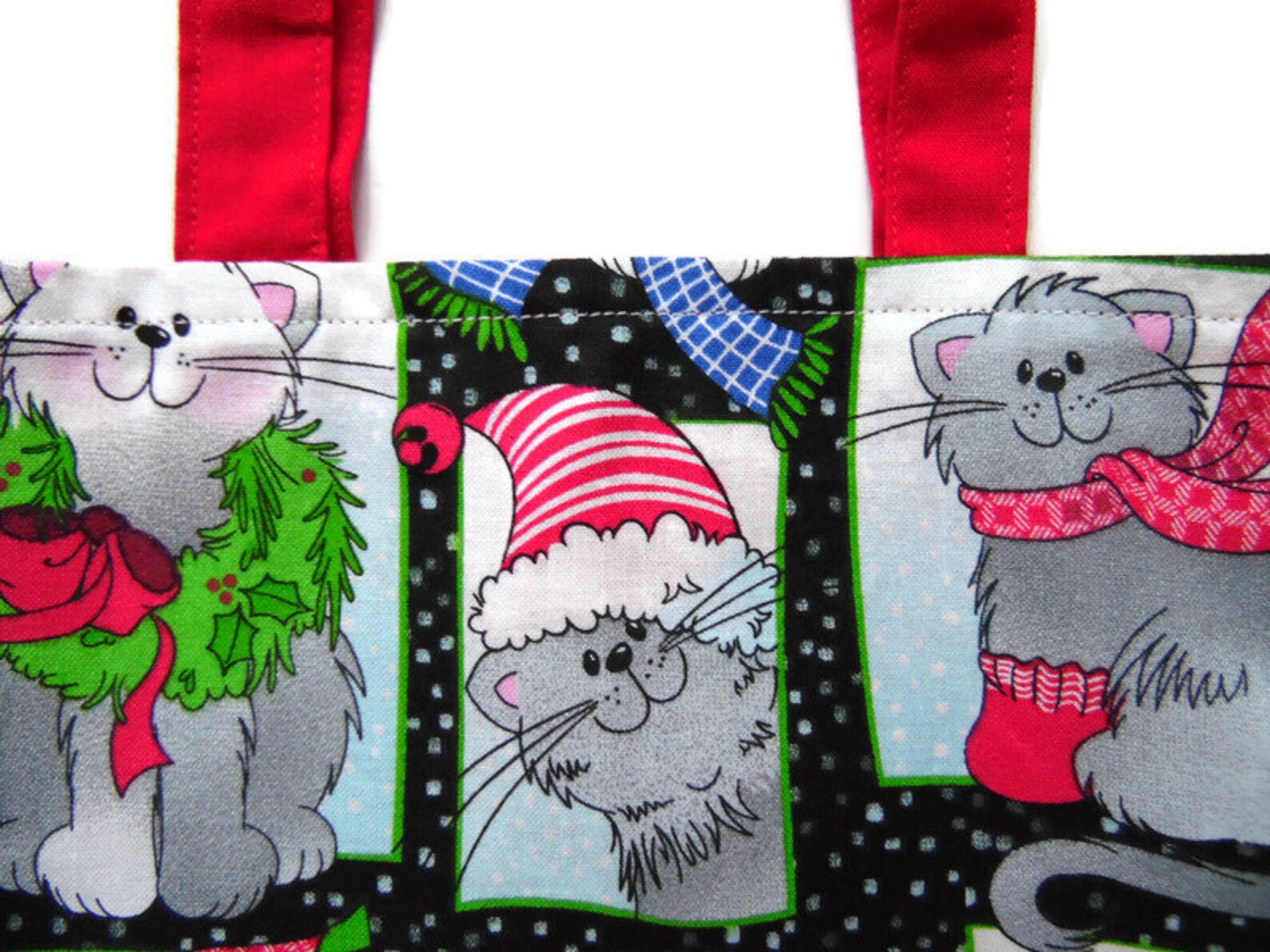 Christmas Cat Gift Bag Goodie Bag Small Book Tote Etsy