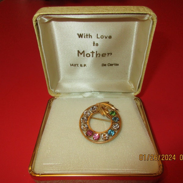 Vintage Mother's Day Brooch with jewels   circa    1970's