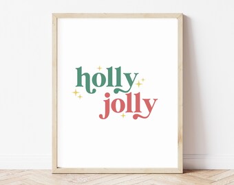Holly Jolly Christmas Printable, Christmas Wall Art, Pastel Christmas, Boho Christmas printable, Pink Christmas, printable *DIGITAL DOWNLOAD