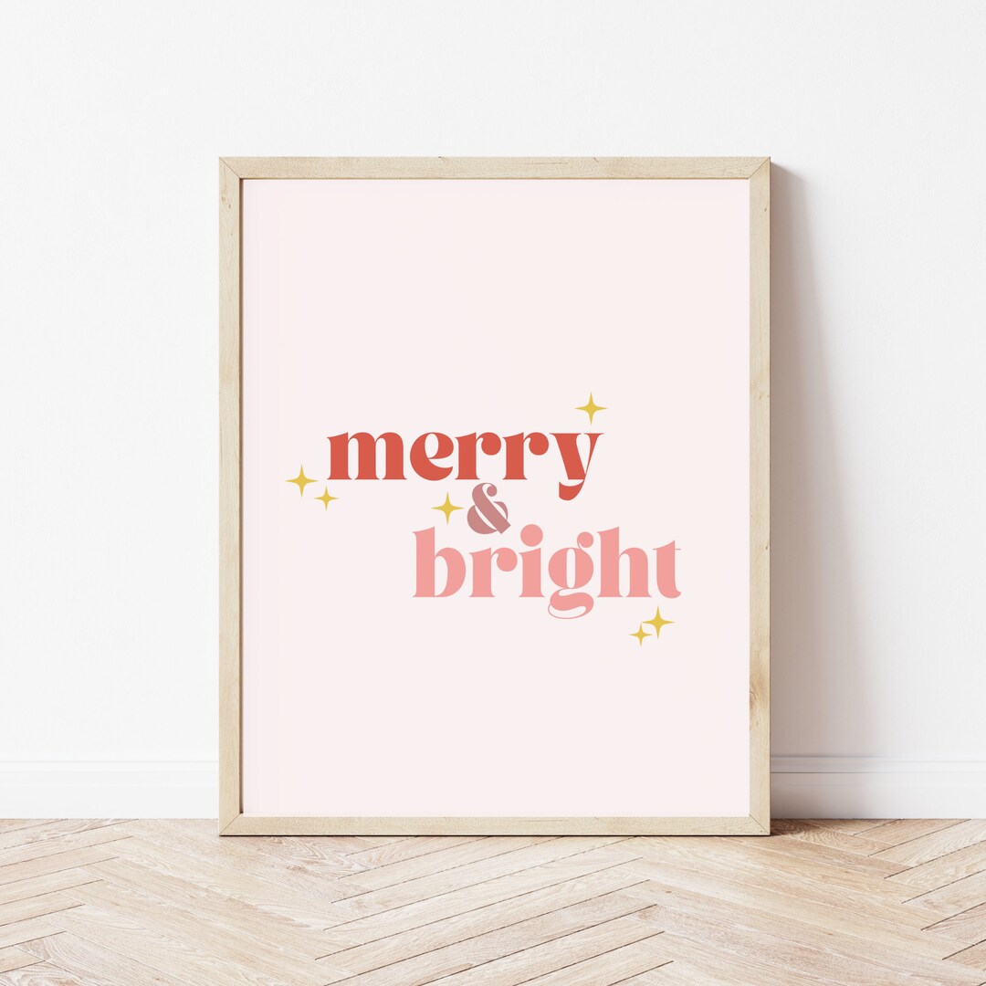Pink Christmas Art, Pastel Christmas Print, Christmas Prints, Retro