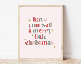 Pink Christmas Wall Art, Pastel Christmas Art, Christmas Wall Art, Boho Christmas printable, Printable Art, Christmas art*DIGITAL DOWNLOAD*