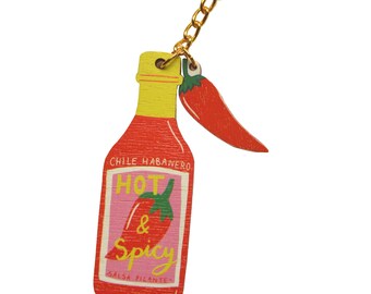 Hot Sauce charm keychain
