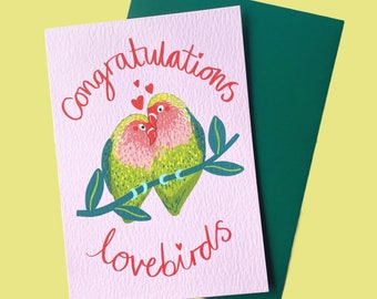 Congratulations lovebirds A6 gender neutral Greetings card. Can be personalised.