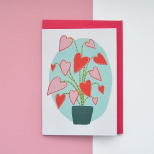 Tarjeta con la frase Love Plant. Tarjeta para San Valentín, Galentines, amistad. Tarjeta con la frase "Pensando en ti". Tarjeta tamaño A6. Se puede personalizar.