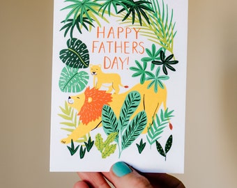 Cute Jungle Lions Happy Fathers Day Greetings Card (A6) for Dads. Can be personalised.