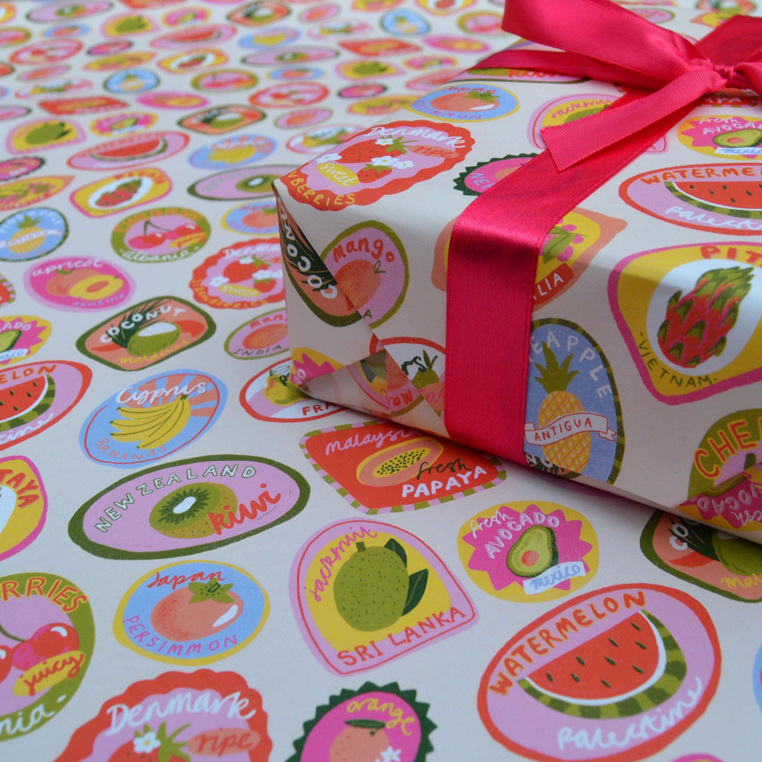 Fruit Stickers Wrapping Paper - Etsy