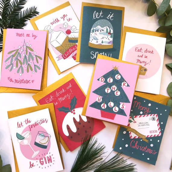 Christmas Card Bundle 8 Cards Etsy UK