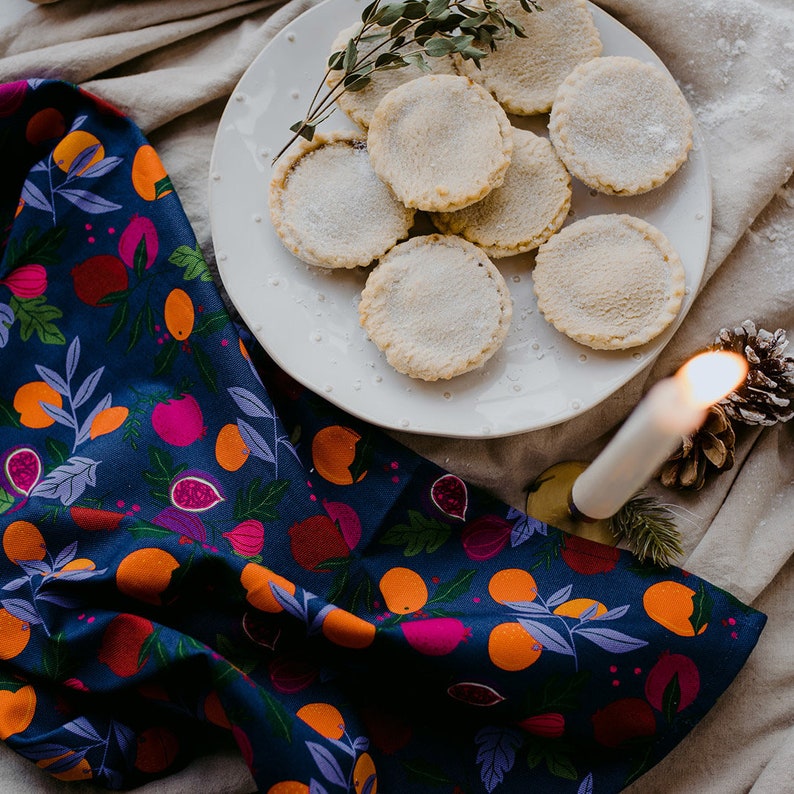 Botanical Fruits Organic Cotton Tea Towels Navy