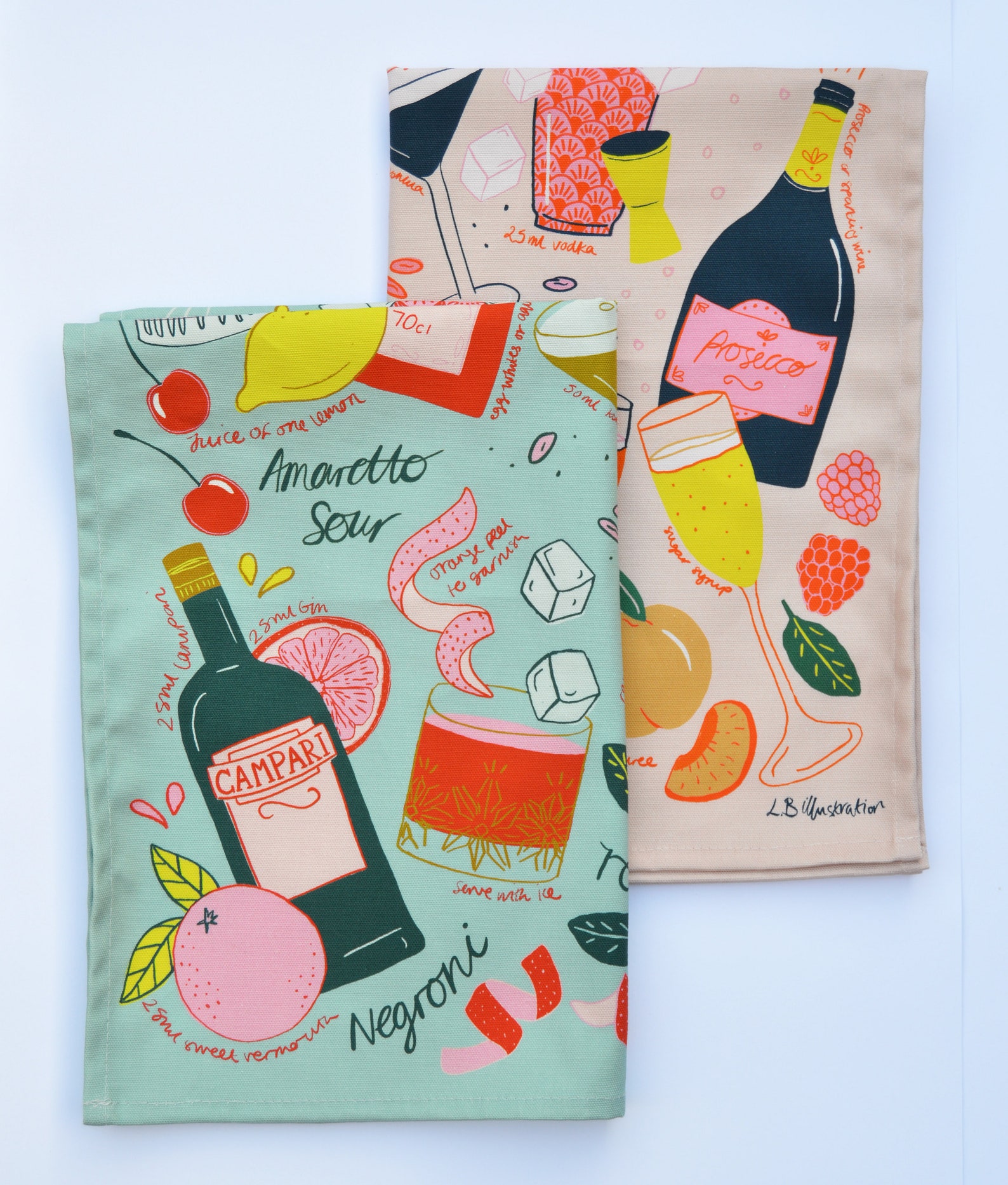 Cocktail Party Tea Towel Bundle of 2 organic Cotton Etsy