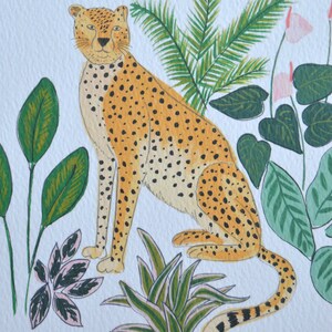 Cute cheetah in the jungle print. Nursery wall art. Childrens bedroom. Nature, tropical plants. Exotic animal, big cat illustration. image 3