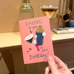 Cheers to you on your Birthday Espresso Martini themed A6 Birthday card. Can be personalised. image 4