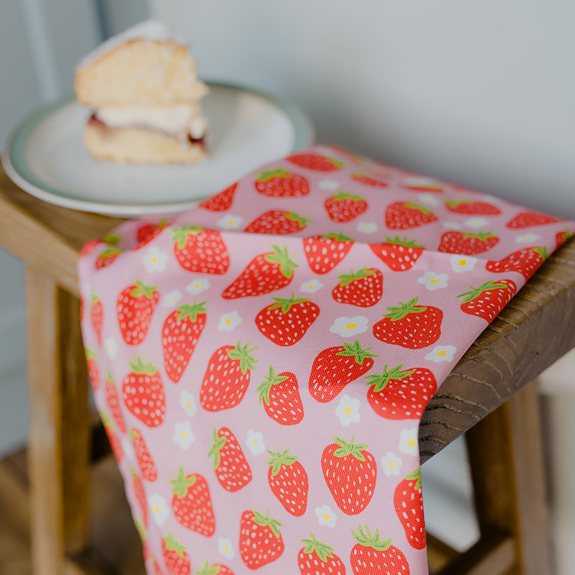 Cute Strawberry Kitchen Hand Towel with Hanging Loop, Polka