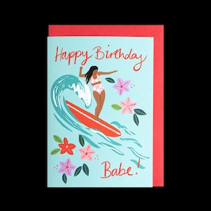 ¡Feliz cumpleaños, nena! - Tarjeta de chica surfista