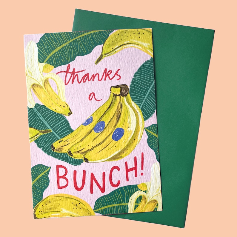 Thanks a bunch Bananas design. A6 Greetings card. Can be personalised. Green