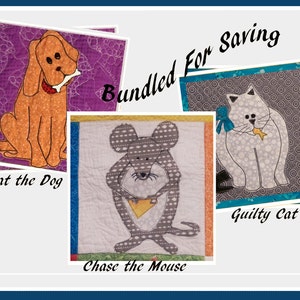 PDF Download Sewing or Quilting Pattern for Applique of Cat, Dog and Mouse