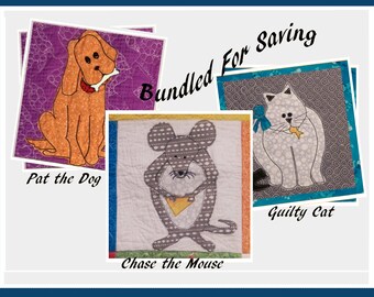 PDF Download Sewing or Quilting Pattern for Applique of Cat, Dog and Mouse