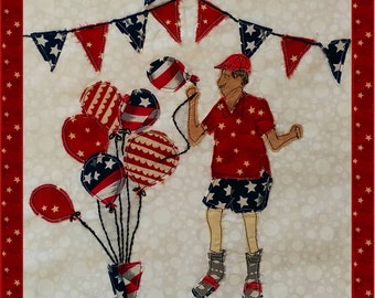 PDF Instant Download Pattern Fourth of July Balloon Guy Applique for 12" Quilt Block Pillow Table Runner