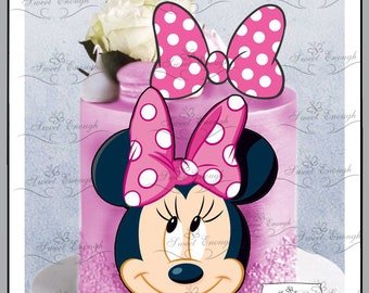 4 x MINNIE MOUSE CARTE Comestible Gaufrette en papier pour décoration de gâteau Fête d'anniversaire rose