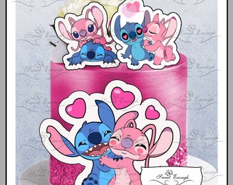 4 x piezas LILO STITCH rosa Tarjeta comestible Papel de oblea Cake Topper Fiesta de cumpleaños rosa