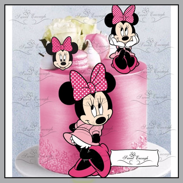 12 x pcs MINNIE MOUSE Edible CARD Wafer paper Cake Topper Birthday Party pink