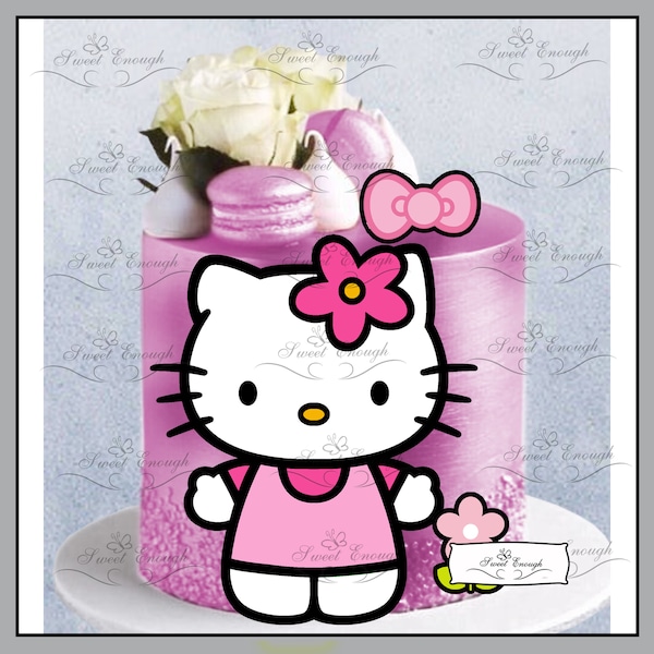 4 x KITTY Essbare KARTEN aus Oblatenpapier Cake Topper Geburtstagsparty pink