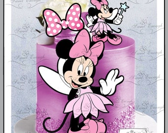 6 x MINNIE MOUSE CARTE Comestible Gaufrette en papier pour décoration de gâteau Fête d'anniversaire rose