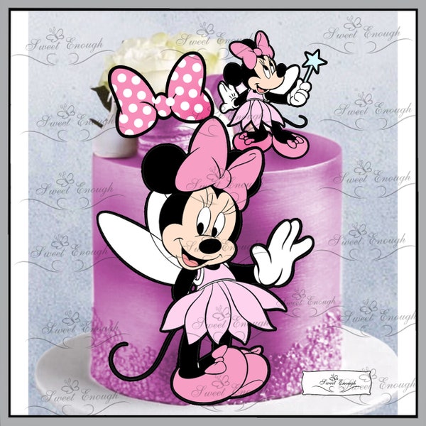 6 x MINNIE MOUSE CARTE Comestible Gaufrette en papier pour décoration de gâteau Fête d'anniversaire rose