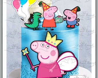 5 x stuks PEPPA PIG Eetbare KAART Waferpapier Cake Topper Verjaardagsfeestje