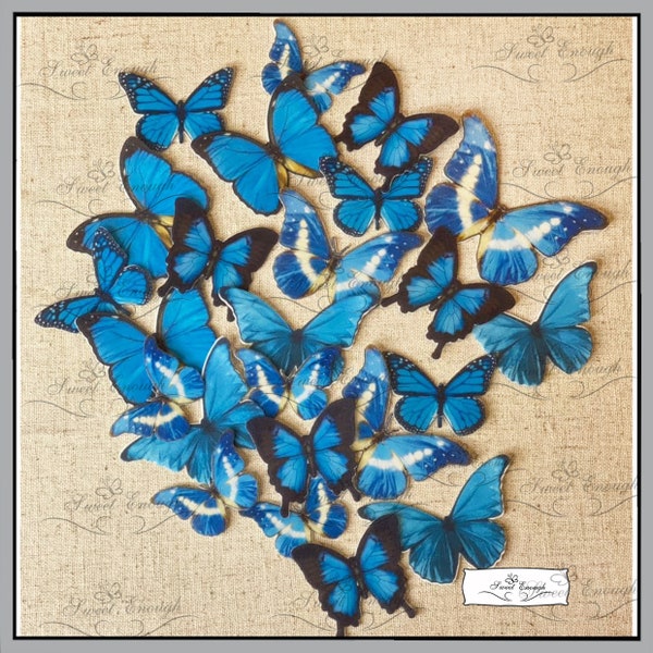 15 - 30 - 45  Edible BUTTERFLY CARD BLUE wafer paper pre-cut cake cupcake wedding cake toppers